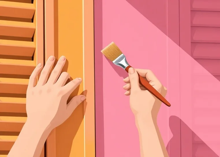 Mise en peinture au pinceau de volets et d'encadrements en bois